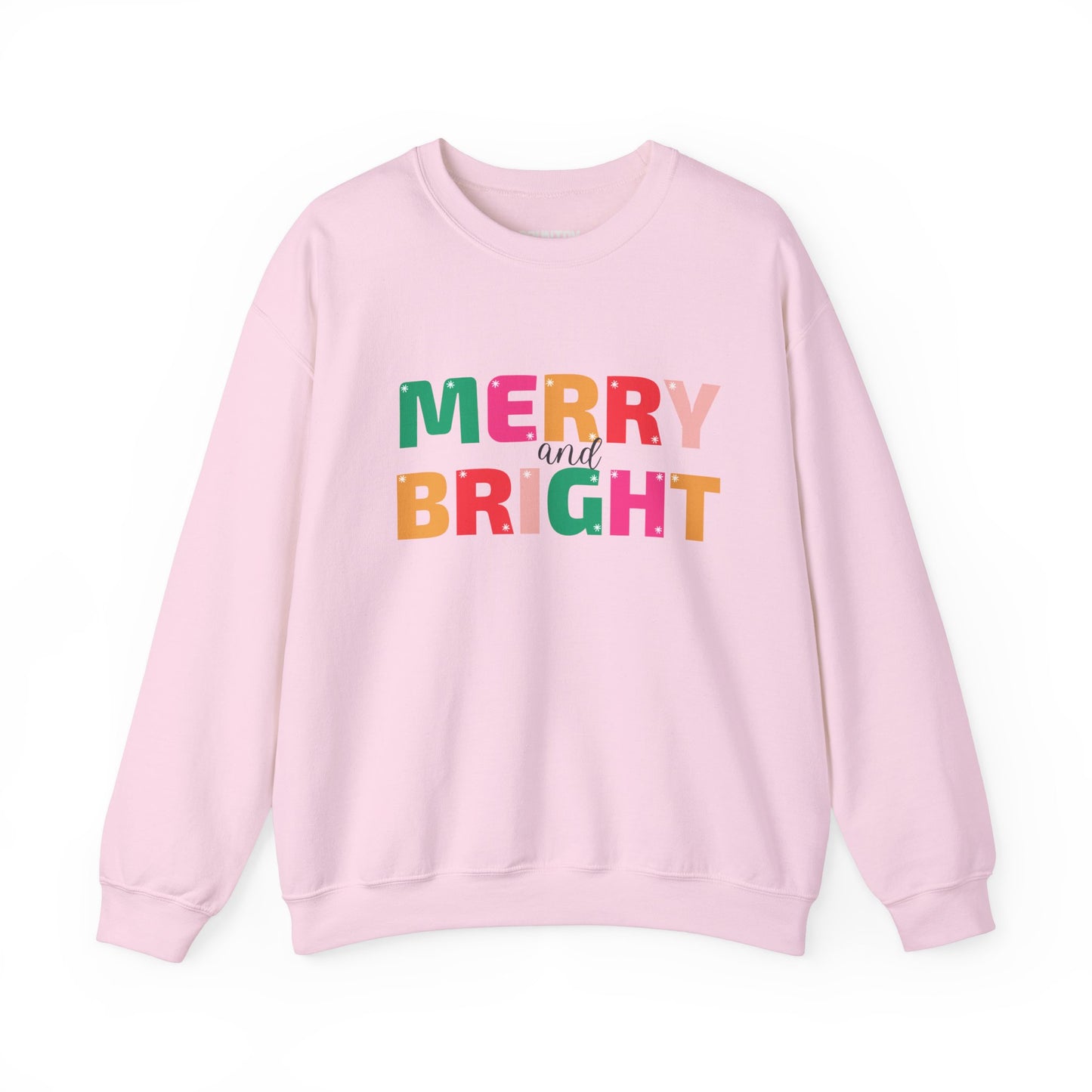 Merry and Bright Christmas sweatshirt in light pink