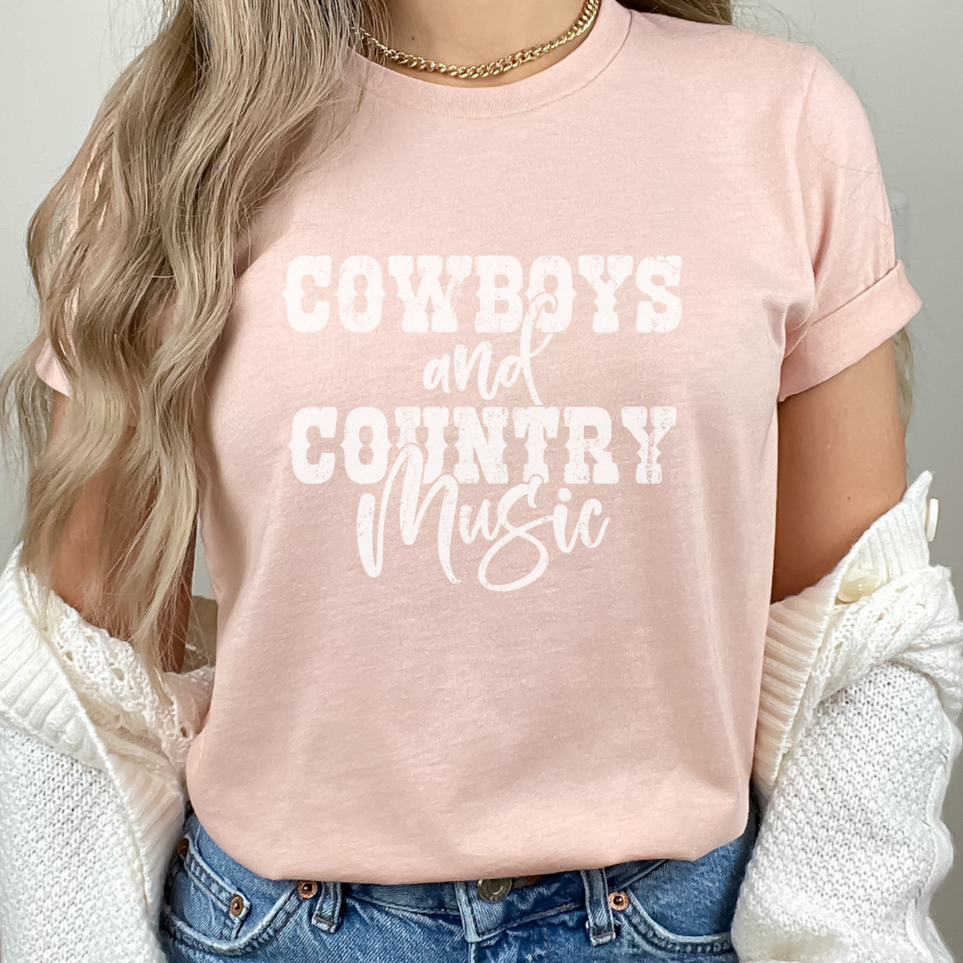 Printify Cowboys and Country Music T-Shirt | Women's Country Music Tees Soft Cream / L