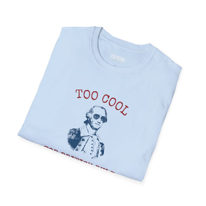 "too cool for British rule" t-shirt in baby blue