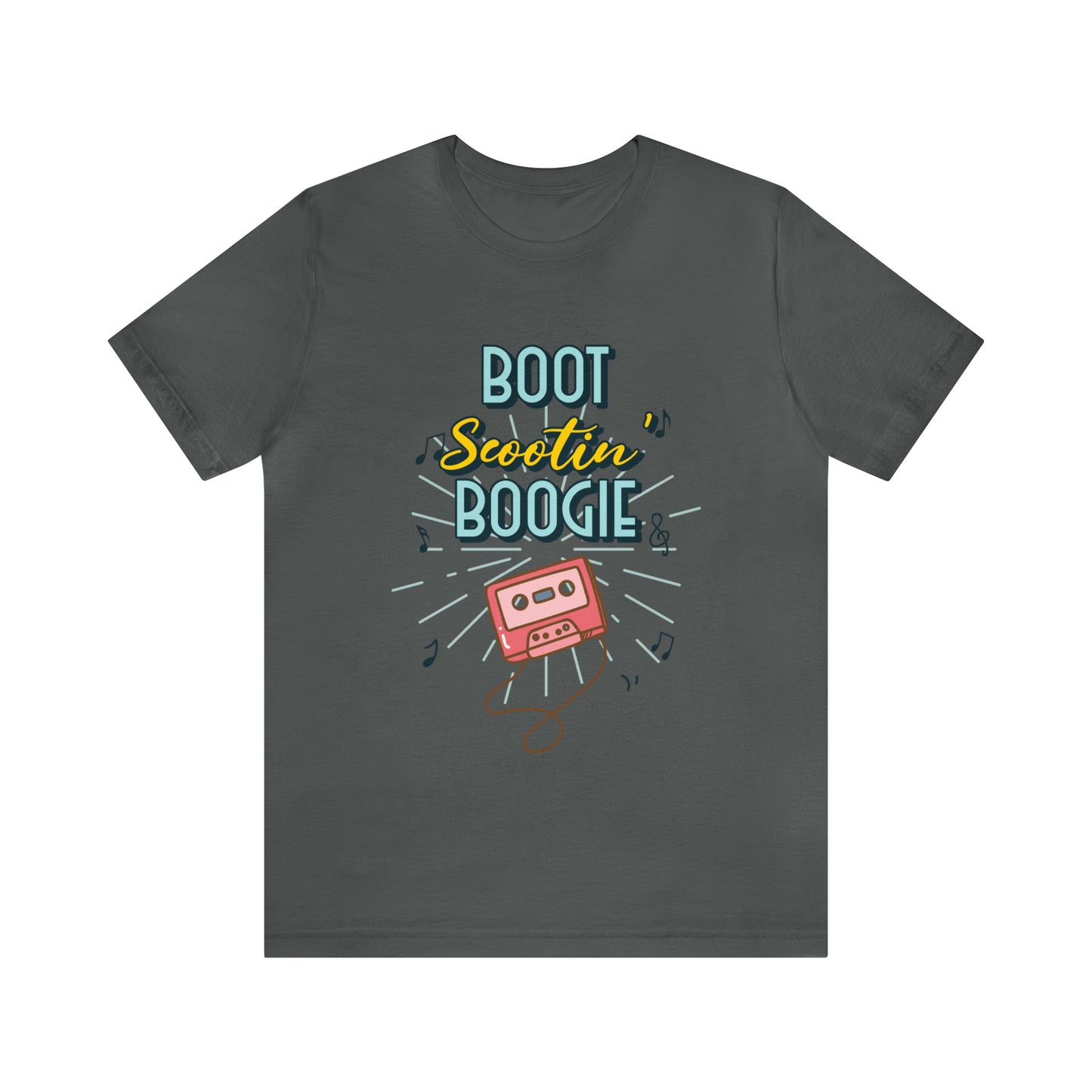 Heather Gray Tshirt with "Boot Scootin' Boogie" and a cassette tape on the front.