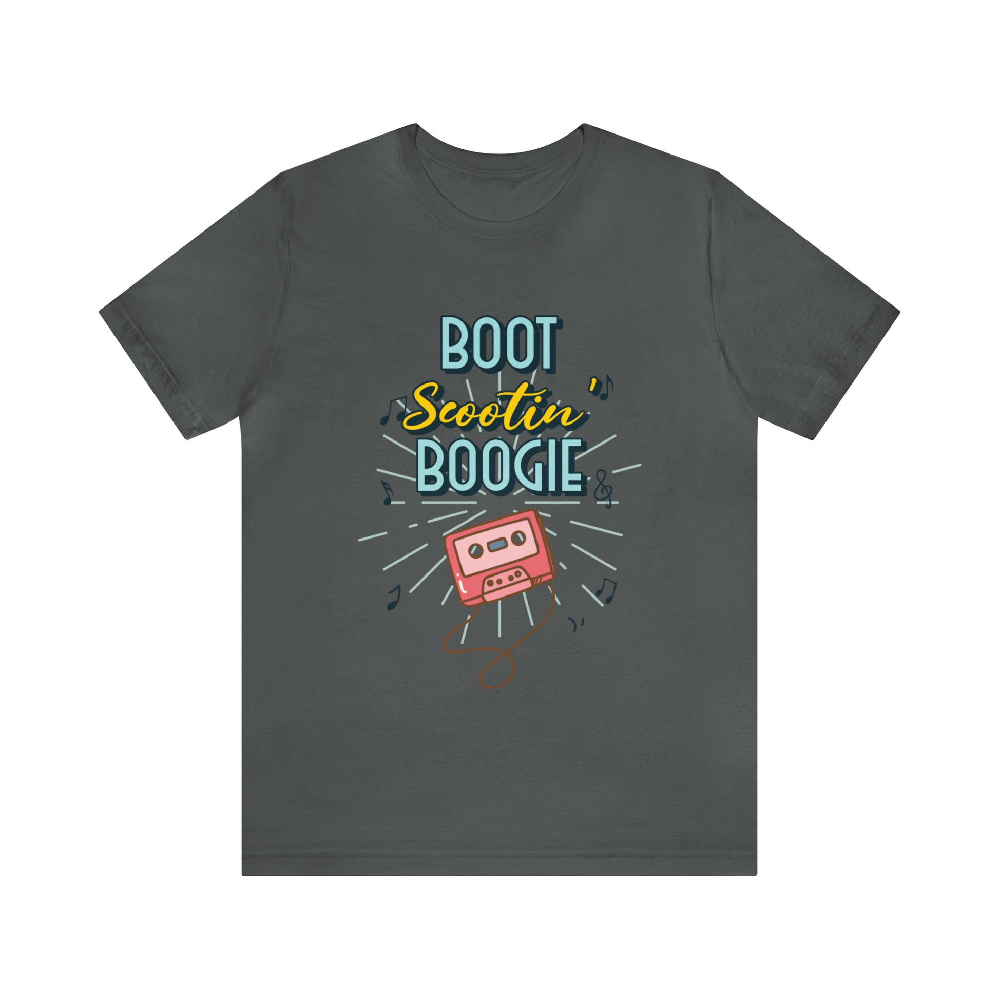 Heather Gray Tshirt with "Boot Scootin' Boogie" and a cassette tape on the front.