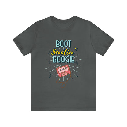 Heather Gray Tshirt with "Boot Scootin' Boogie" and a cassette tape on the front.