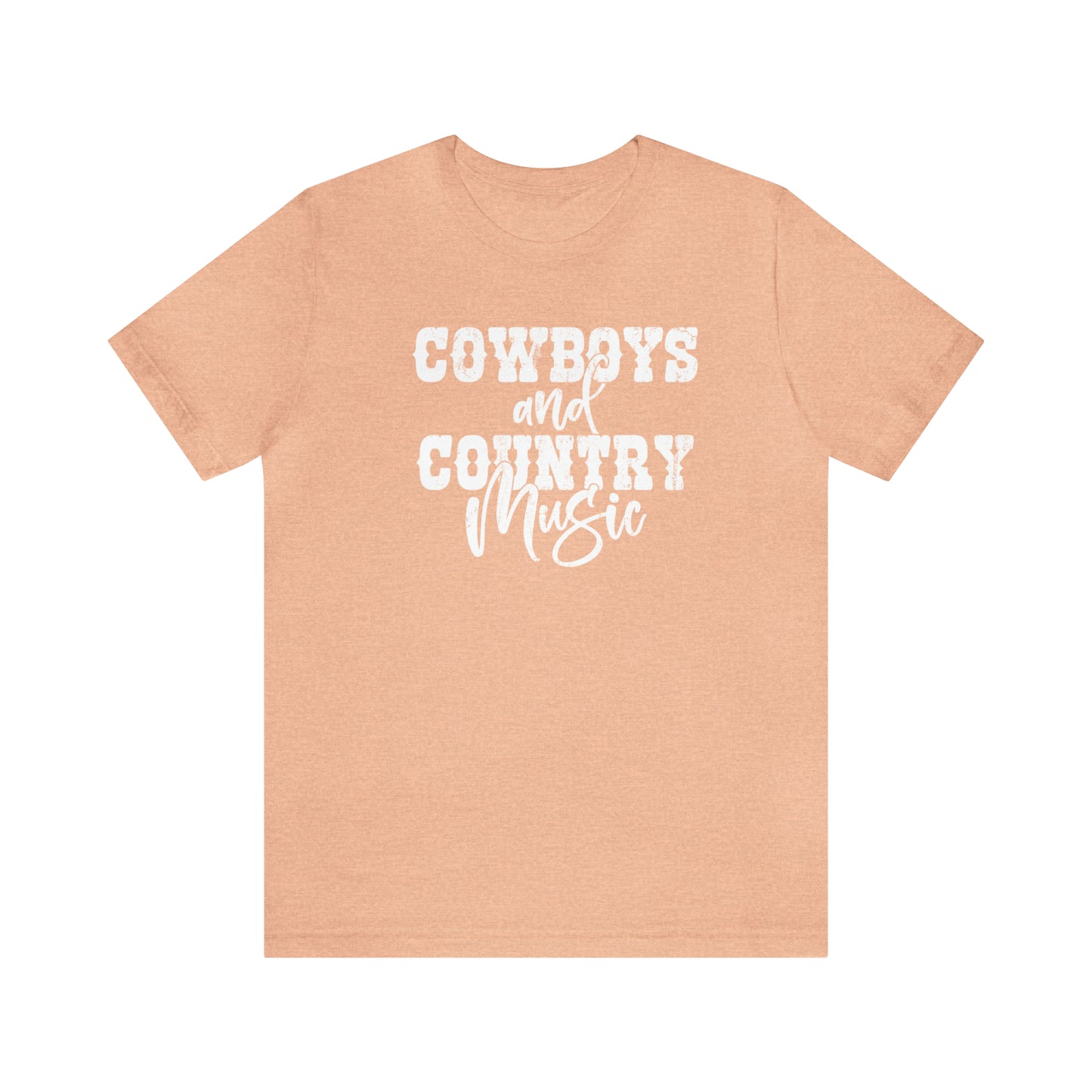  "cowboys and country music" t-shirt in the color heather peach