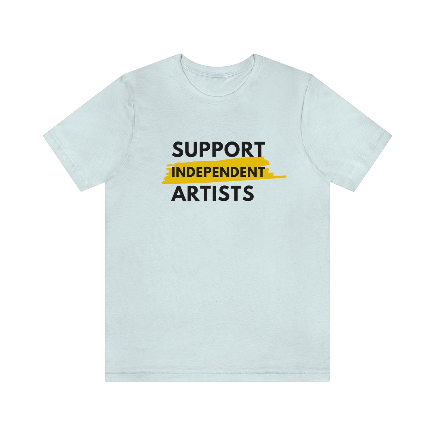 "support independent artists t-shirt" in the color heather ice blue