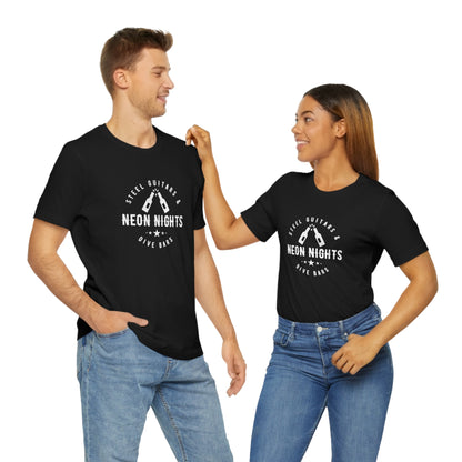 couple wearing Steel Guitars and Dive Bars Jersey Tees